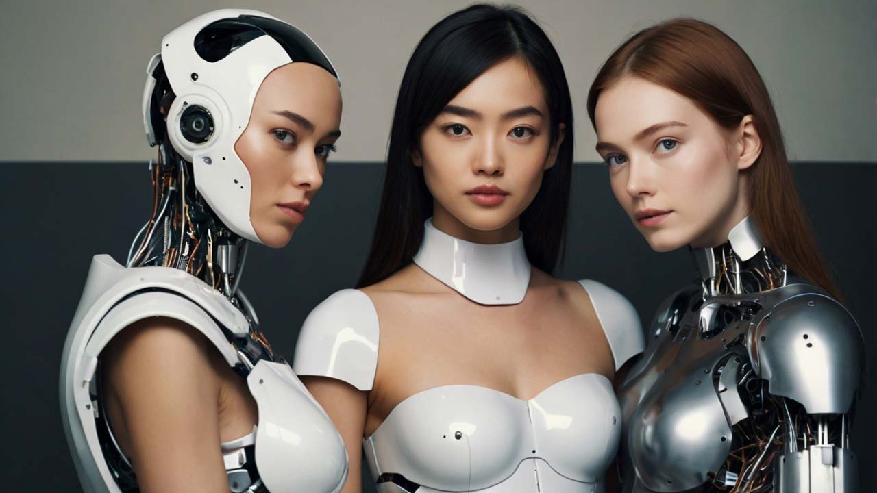 three cute ai girlfriend chatbots posing for the camera