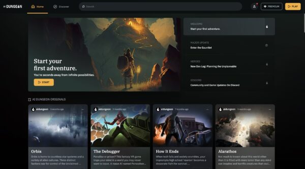 ai dungeon homepage website
