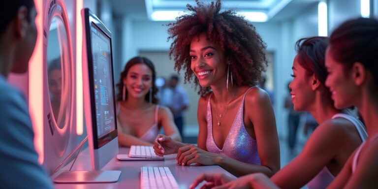 virtual dream girl featured image blog post curly hair in front of a computer