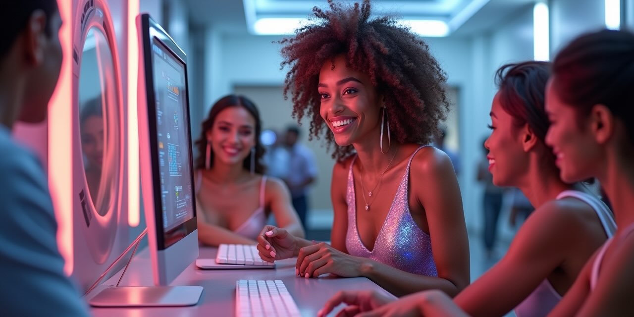 virtual dream girl featured image blog post curly hair in front of a computer