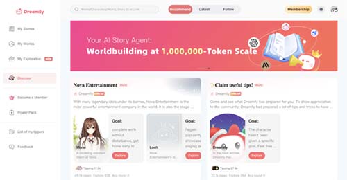 dreamily ai writer screenshot of website