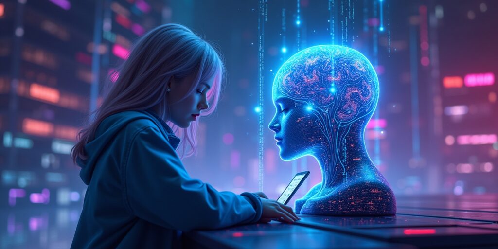 woman creating content using a AI powered story generator