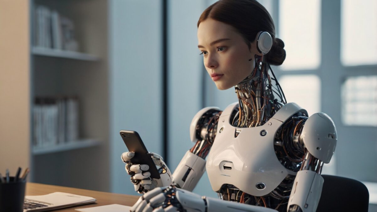 cute ai chatbot on iphone typing to her ai girlfriend