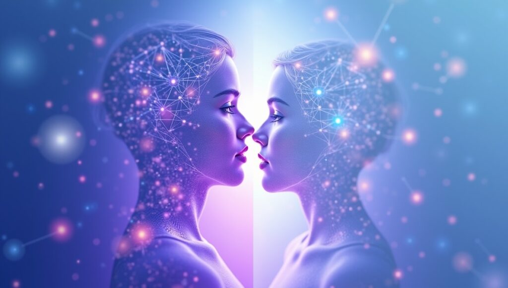 two virtual woman embracing each other face to face gpt girlfriend