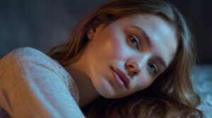 Sensual AI companion with soft technological elements