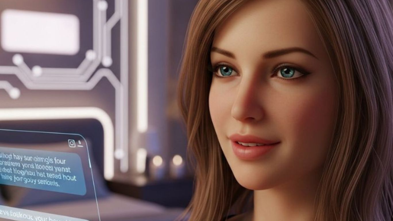 Futuristic AI Sex Bots chatting with users through advanced digital interfaces, symbolizing the future of tech-driven intimacy.