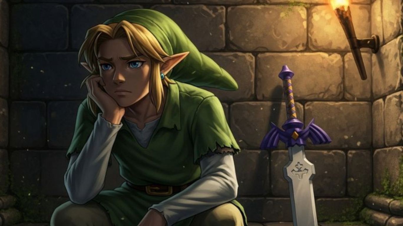 Realistic image of Ocarina of Time Link as a grown warrior, quiet and emotionally intense — link nsfw inspired fan art.