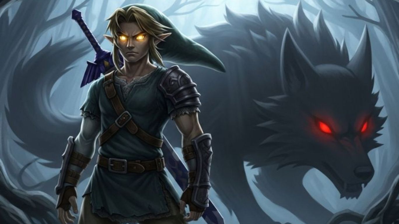 Dark, dominant Twilight Princess Link in a feral, moonlit scene with wolf symbolism — link nsfw themed realistic art.
