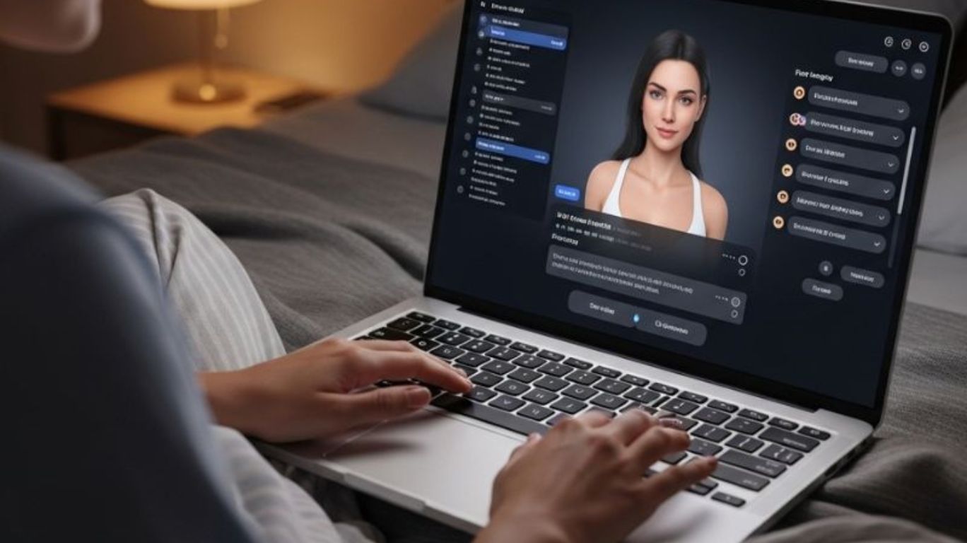 User interacting with AI Sex Bots in a safe, private space, highlighting the personalized and controlled appeal of AI-driven intimacy.
