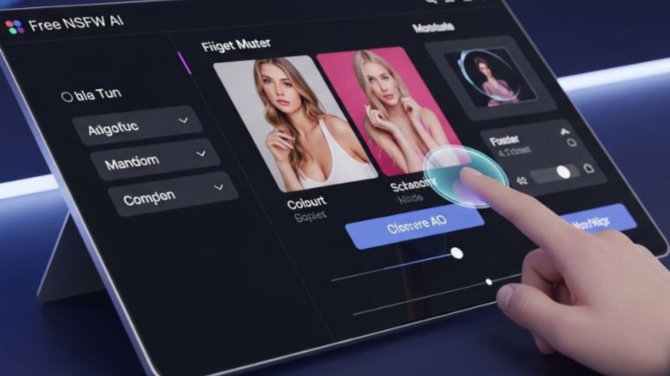 Free NSFW AI platform showing personalized adult content creation with futuristic AI technology interface.