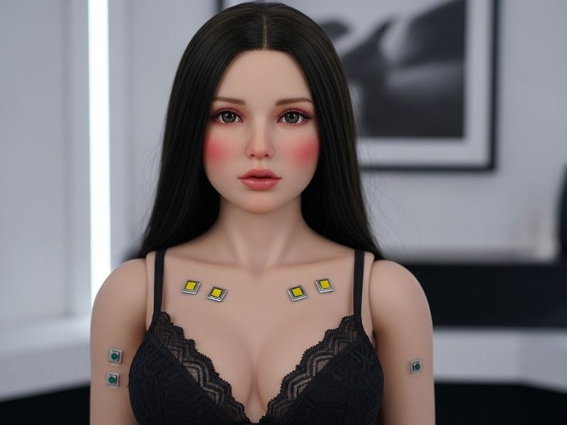 Realistic sex bot with silicone body, AI-powered voice assistant, and movable joints, showcasing modern features and lifelike design.