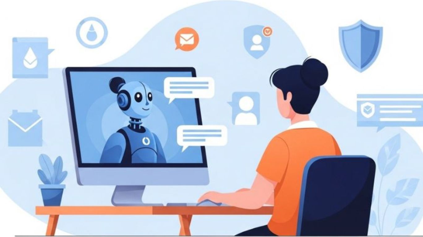 User chatting with an AI character on a secure computer, exploring the question: is character ai safe in online interactions.