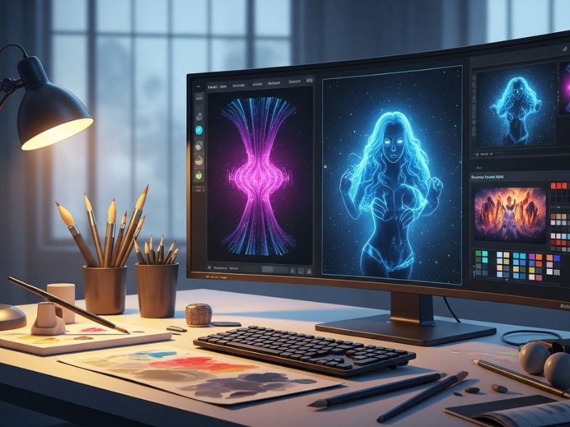 Digital art studio concept showing how PornX AI blends creativity and technology for artistic freedom