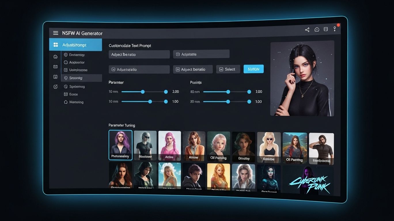 Key features of an advanced nsfw ai generator with customizable prompts, aspect ratio control, parameter tuning, and optimized models for detailed image creation.