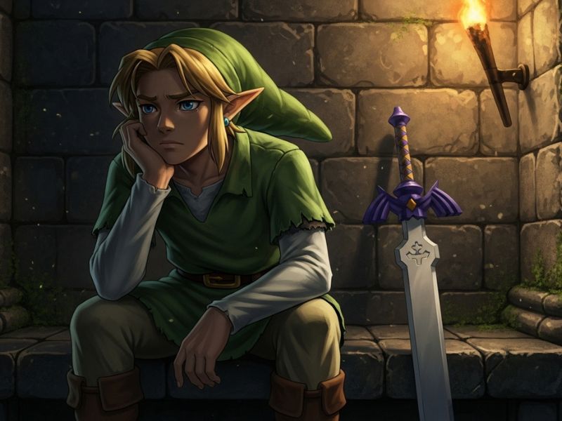 Realistic image of Ocarina of Time Link as a grown warrior, quiet and emotionally intense — link nsfw inspired fan art.