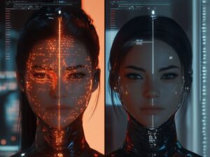 Spicy AI vs. Nastia AI comparison image featuring two contrasting AI avatars representing adult chatbot platforms with unique customization and NSFW features