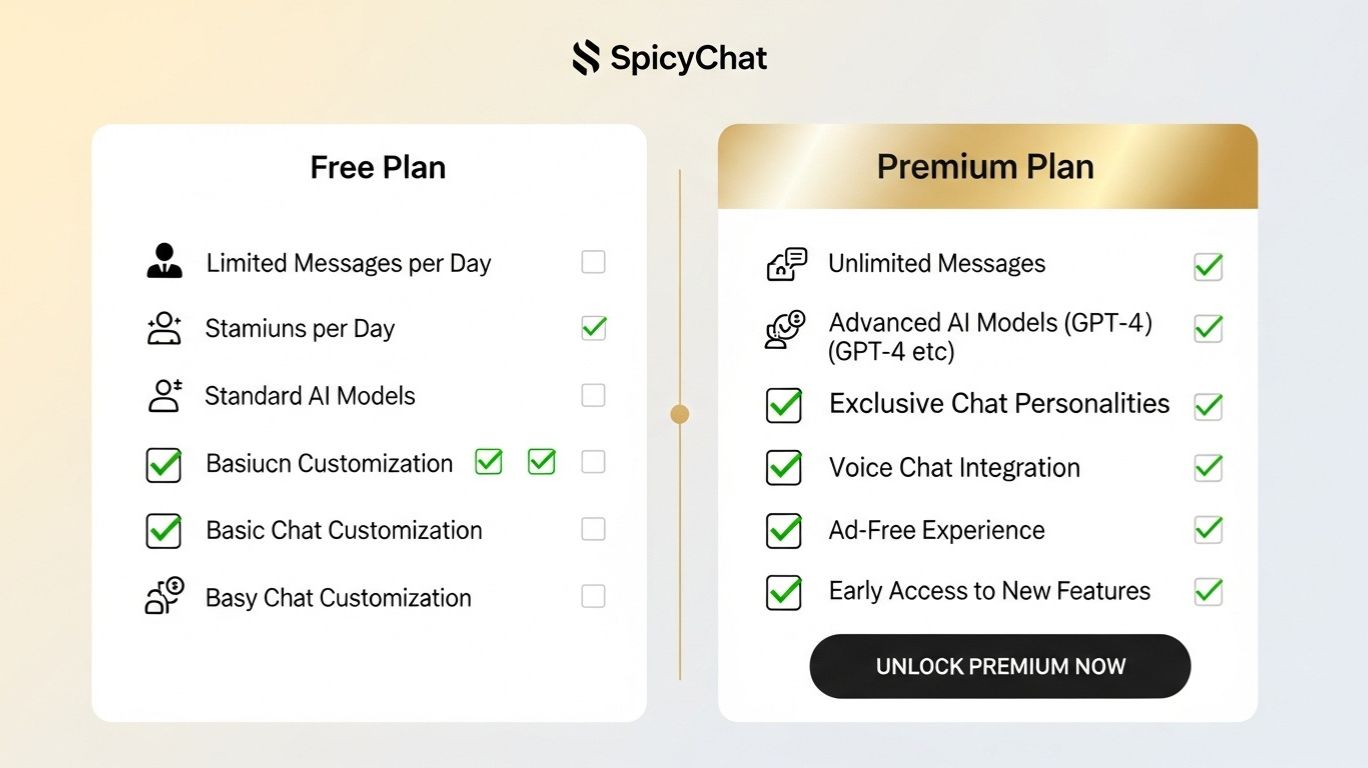 SpicyChat membership tiers comparison between free and paid plans.