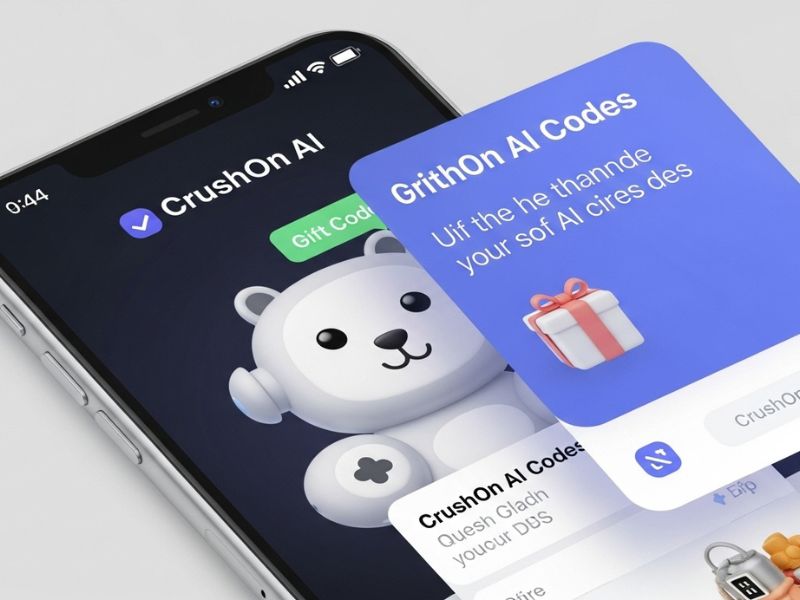 Smartphone showing CrushOn AI chatbot with gift codes screen – CrushOn AI Codes for unlocking unlimited messages