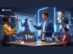 User-friendly AI character design on PepHop platform showcasing virtual interaction and creativity tools