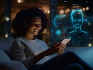 User bonding with virtual chatbot on smartphone, highlighting emotional support — Is Candy AI changing the way we connect?