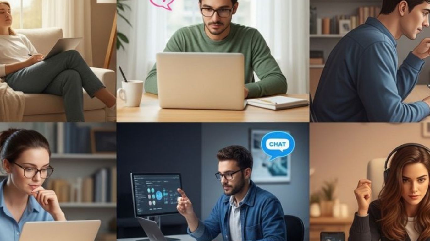 Futuristic AI companion interface with virtual girlfriend engaging in conversation — exploring digital intimacy with GirlfriendGPT