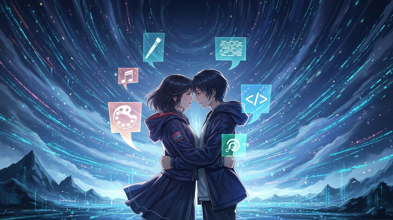 Concept art of a gf nsfw AI girlfriend representing digital intimacy, creativity, and emotional companionship.