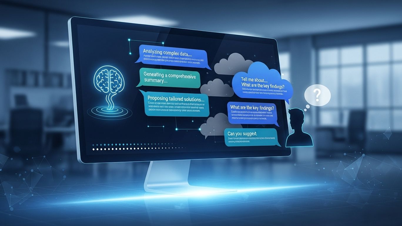 Chat AI chatbot interface on a computer screen with speech bubbles, showing AI-powered natural language processing for dynamic conversations.