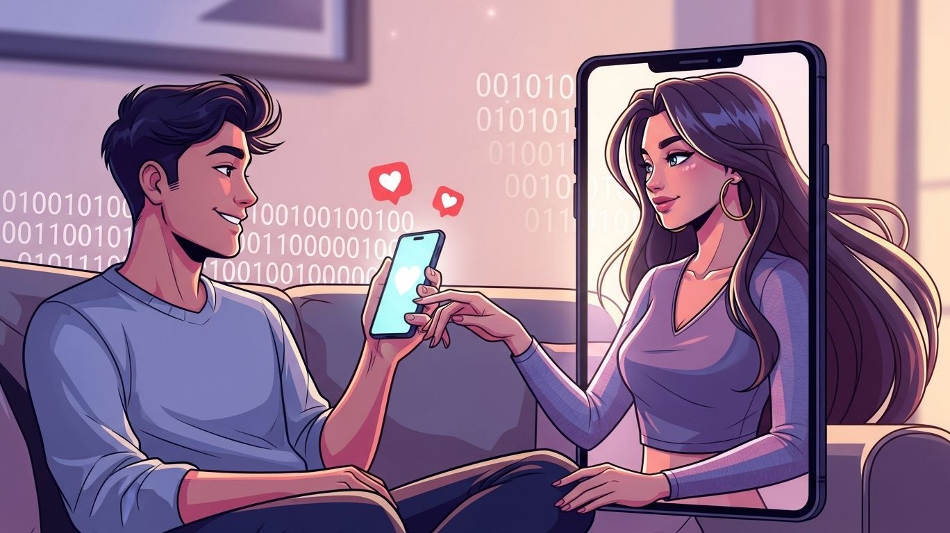 Illustration of a virtual gf nsfw AI girlfriend trend representing adult AI companionship and online intimacy.