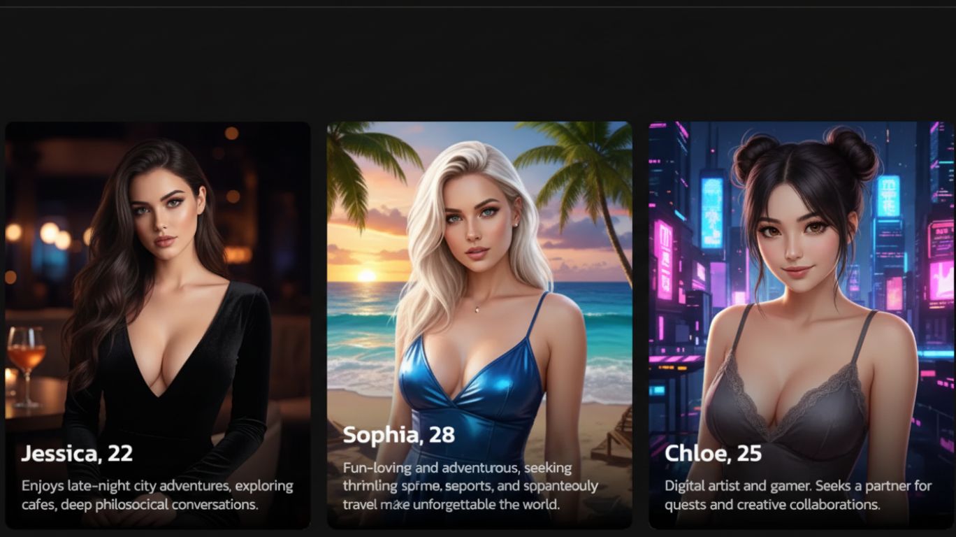 "Character AI NSFW filter bypass example with virtual female avatars named Jessica Sophia and Chloe in different environments for roleplay chats