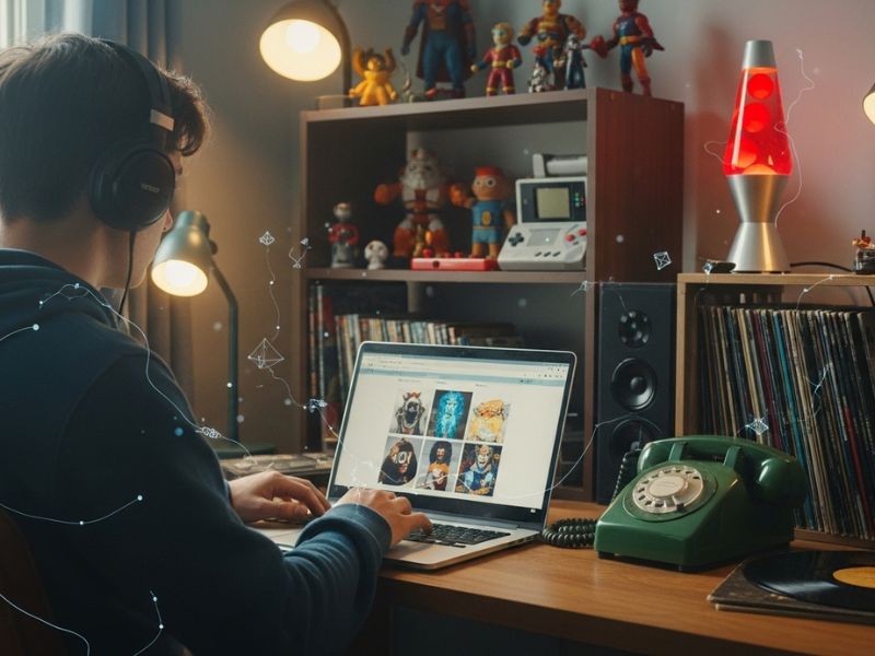 Person chatting with a virtual friend on character AI websites, highlighting emotional connection, imagination, and nostalgia.