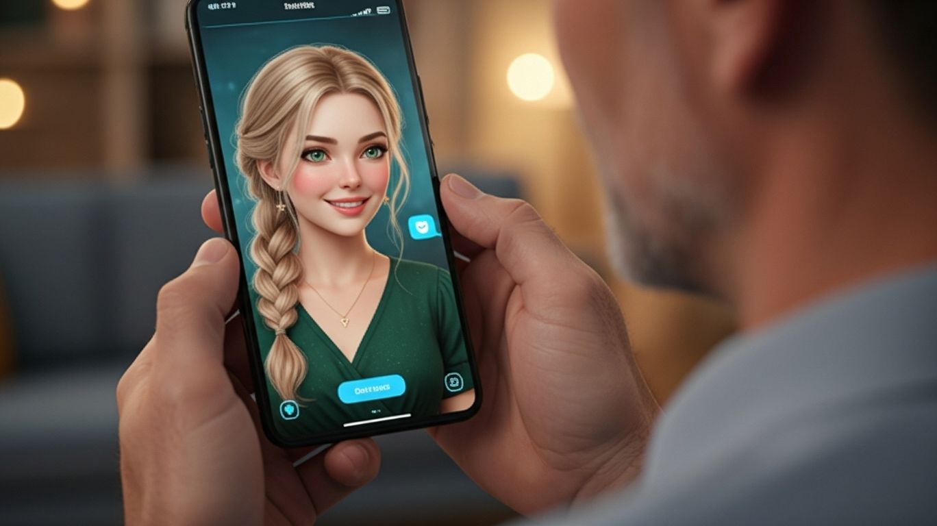 NSFW AI girlfriend chat showing a virtual companion on a smartphone screen, offering judgment-free interaction, emotional support, and companionship