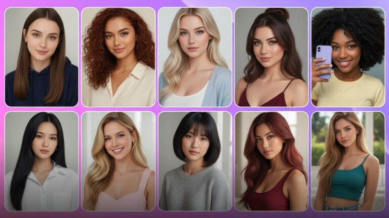 AI girlfriend app NSFW featuring diverse virtual girlfriends with realistic AI generated women in casual and stylish outfits