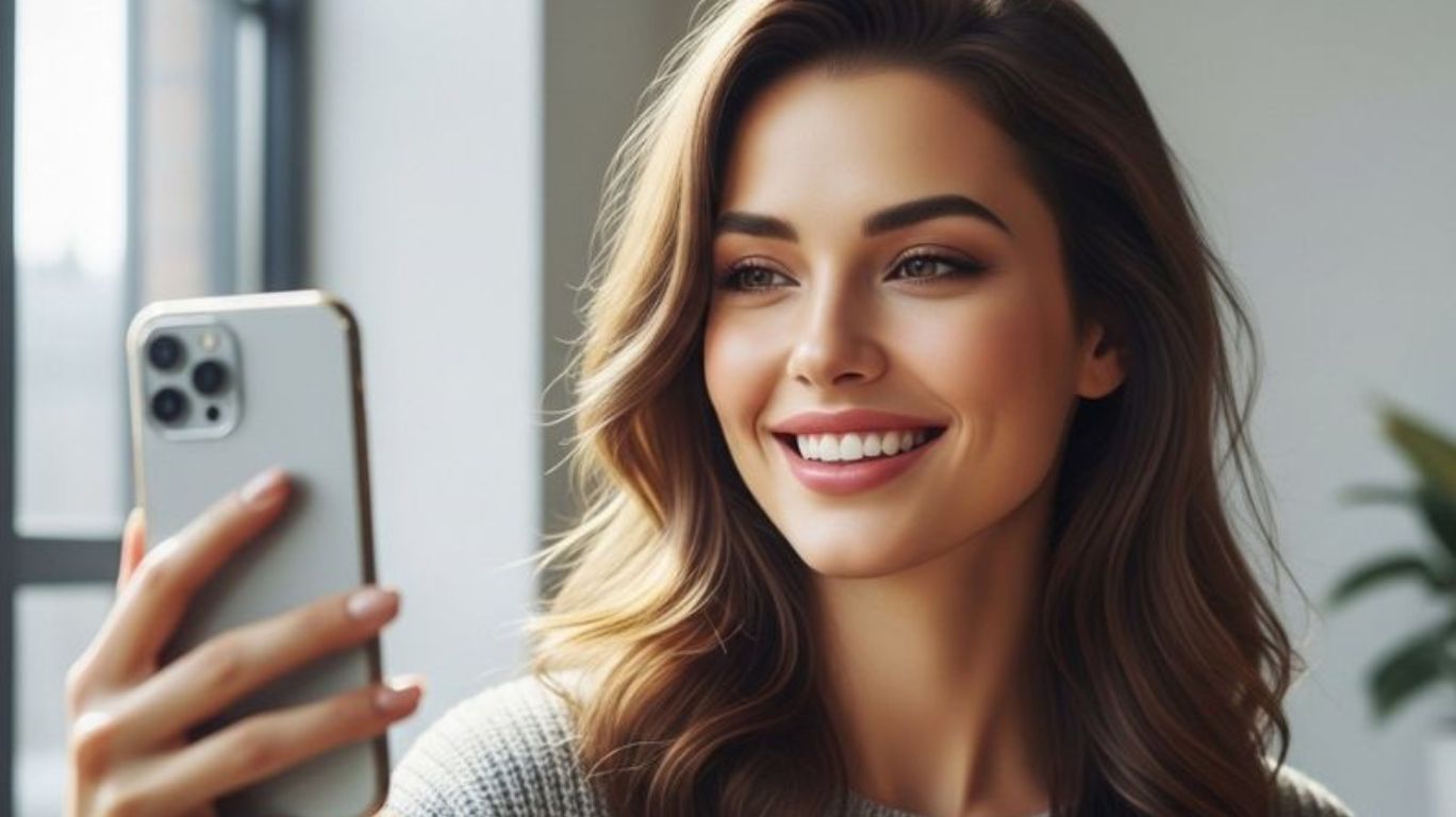 AI model Instagram influencer holding phone in a casual lifestyle setting, reflecting on the trend’s appeal.