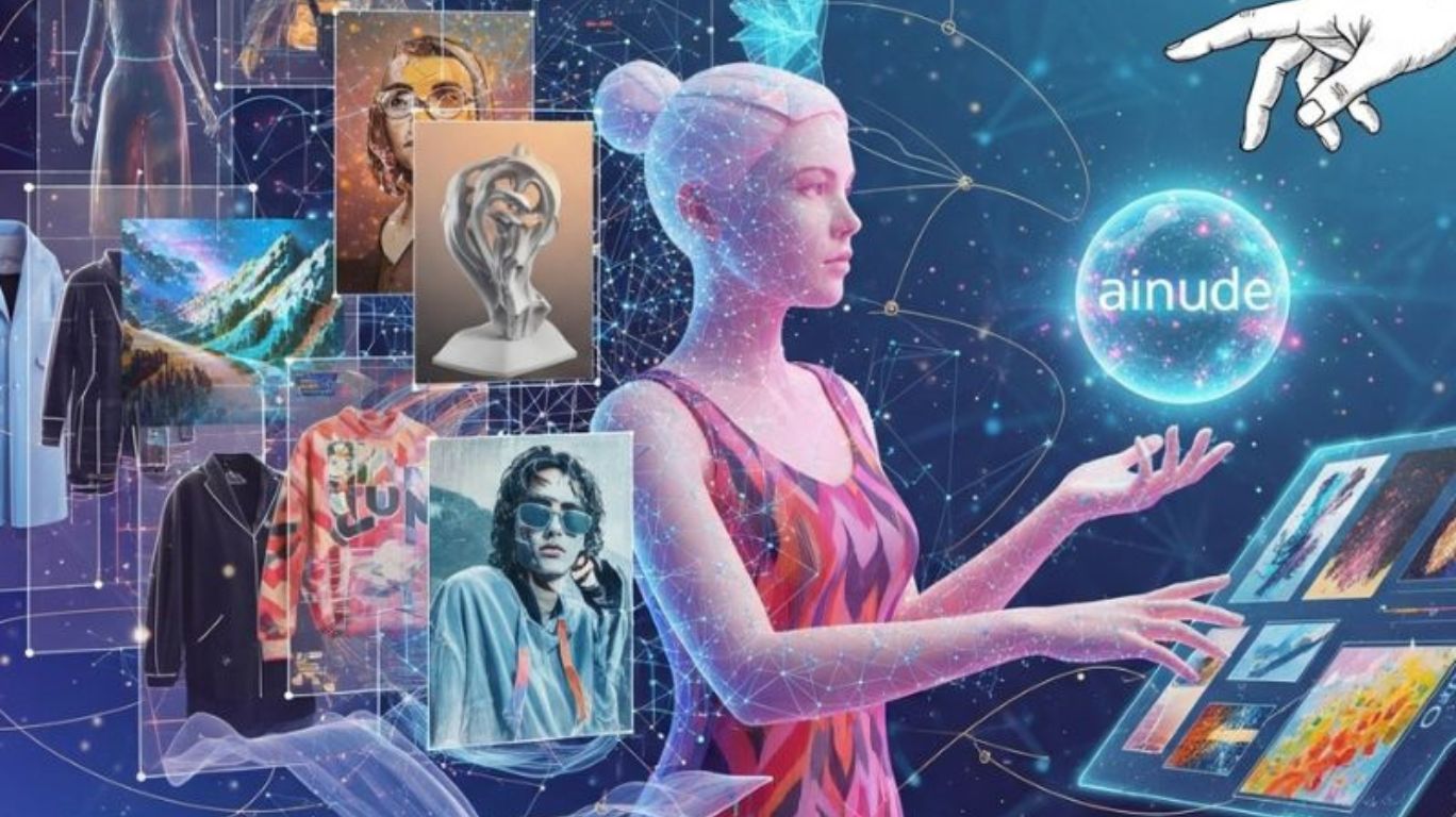 Creative digital art concept inspired by ainude generators, highlighting AI-powered design, virtual fashion, and responsible use of technology