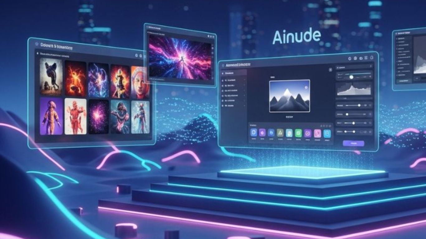 2025 AI image generator landscape with ainude, showing creative tools for photorealism, editing, and text-to-image innovation.