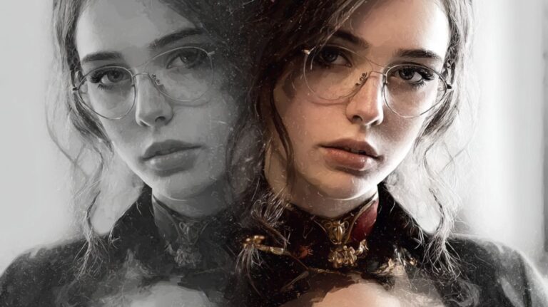 Artistic digital portrait of a woman wearing glasses with a reflective double exposure effect, featured image for best nsfw sites