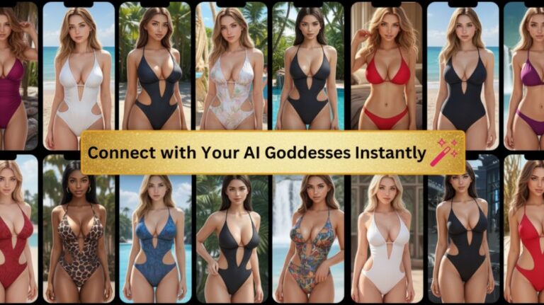 Character AI sex virtual goddesses in swimsuits on tropical beach backgrounds offering instant connection