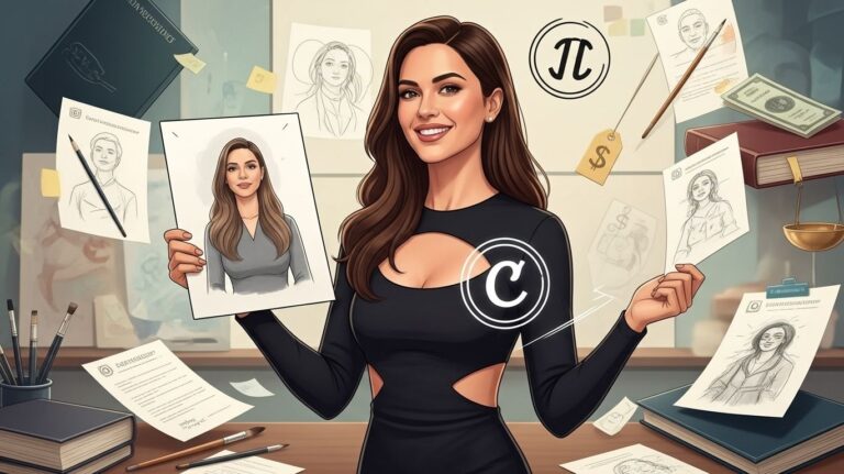 How much does it cost to copyright a character – artist showcasing original character design with copyright documents and cost symbol