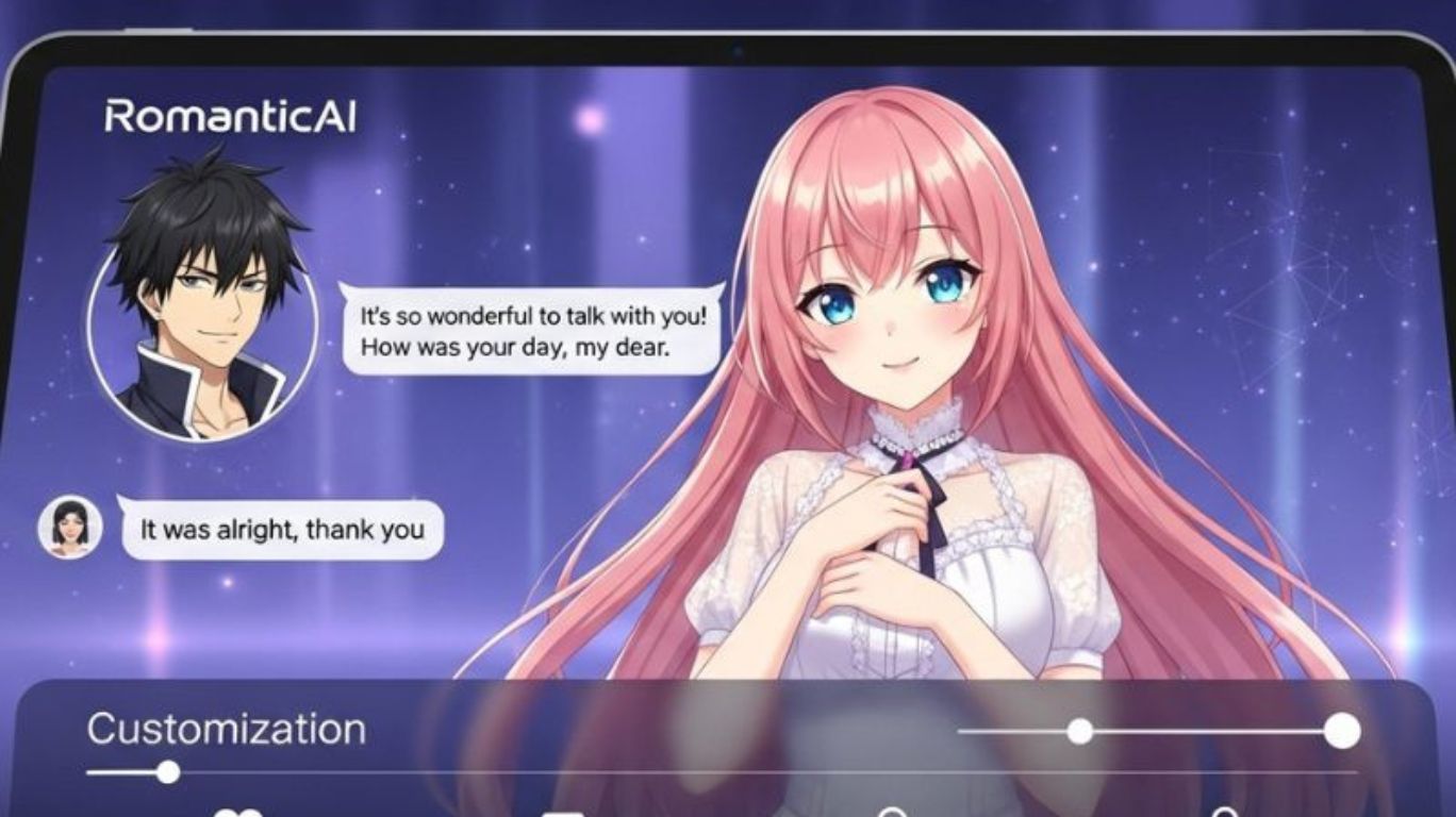 RomanticAI customizable AI companions with realistic conversations, emotional support, NSFW options, and pre-designed anime characters.