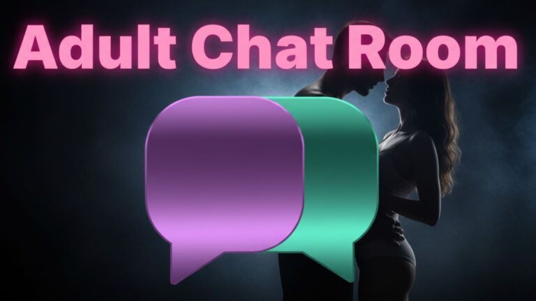 "Adult chat room featured image with silhouette couple facing each other and neon chat bubble icons on dark background.