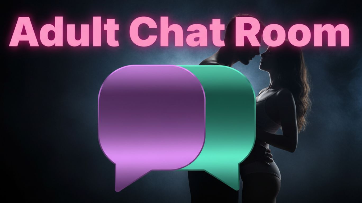 "Adult chat room featured image with silhouette couple facing each other and neon chat bubble icons on dark background.