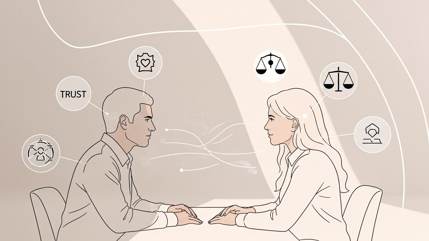 Educational illustration explaining CNC meaning sexual, showing two people discussing boundaries and consent to debunk common myths.