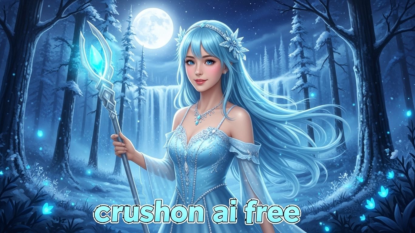 Fantasy artwork of an elegant blue-haired sorceress holding a glowing staff under the moonlight in an enchanted forest, symbolizing creativity and immersive storytelling on crushon ai free.