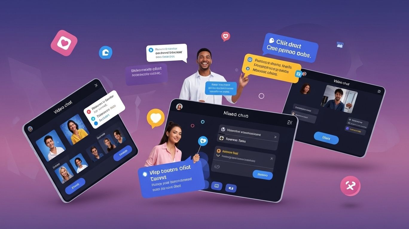 Free adult chat platform with instant connections, gender and location filters, anonymous options, video and text chat modes, and interest tags for personalized adult conversations.