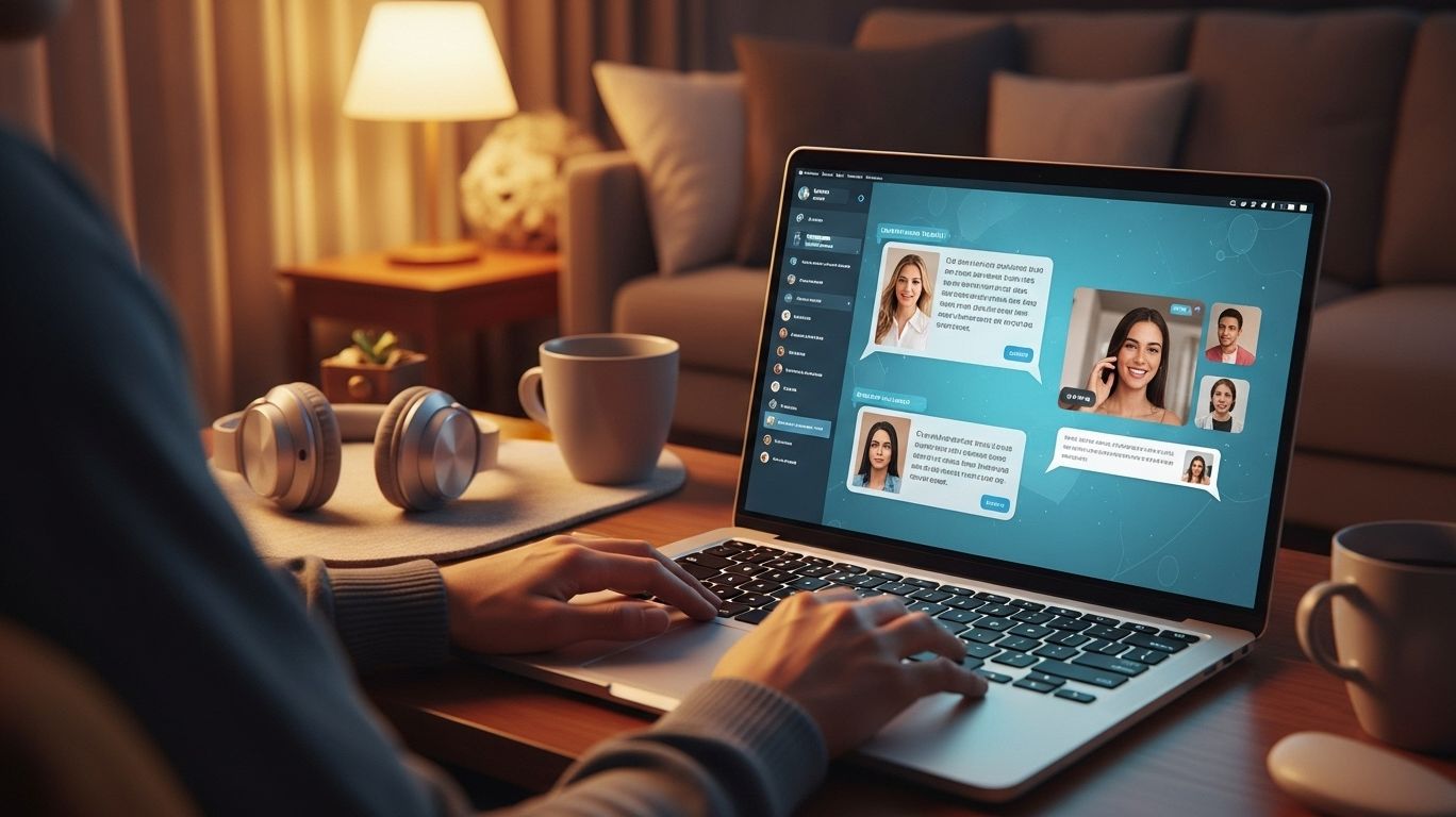 Free adult chat from home showing casual and flirty conversations, video and text chat interactions, private and comfortable online connections, and a diverse community