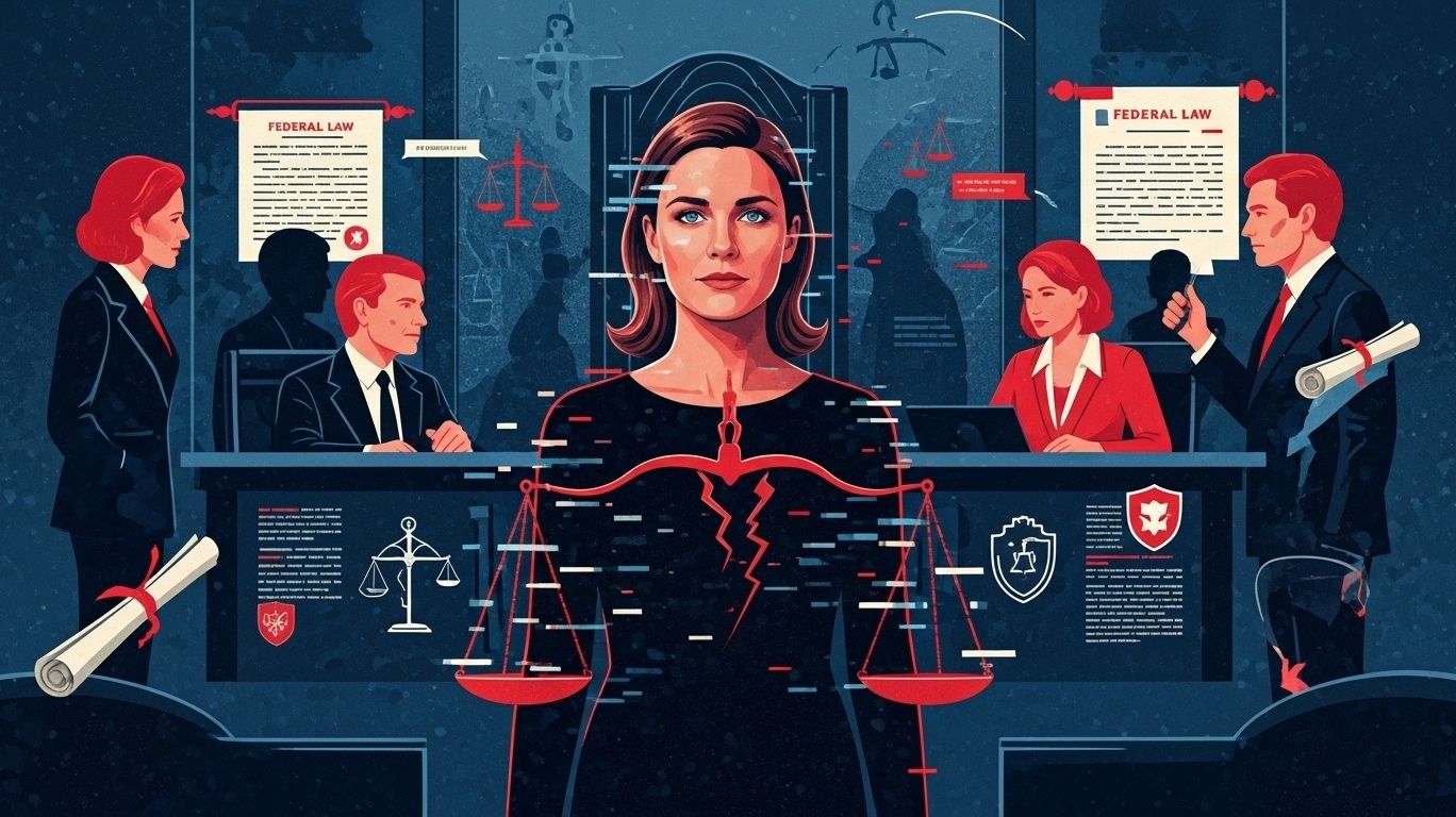 Editorial illustration highlighting the need for stronger laws against taylor swift ai generated porn, showing blurred silhouettes, justice scales, and digital code to represent deepfake abuse and privacy protections