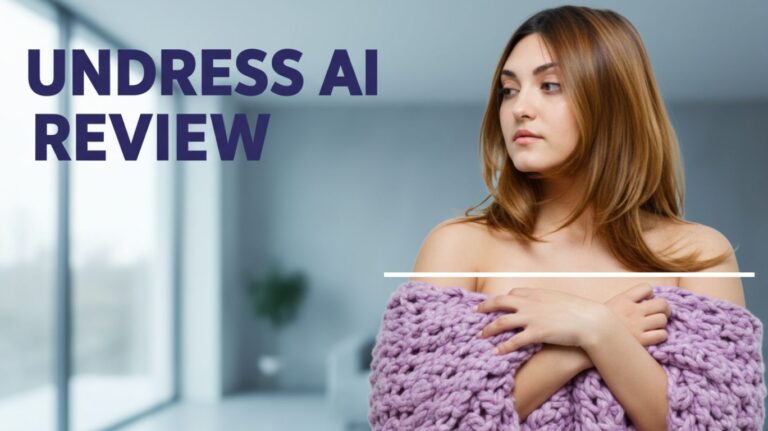 Undress AI review featured image showing a woman wrapped in a purple blanket with bold review text overlay
