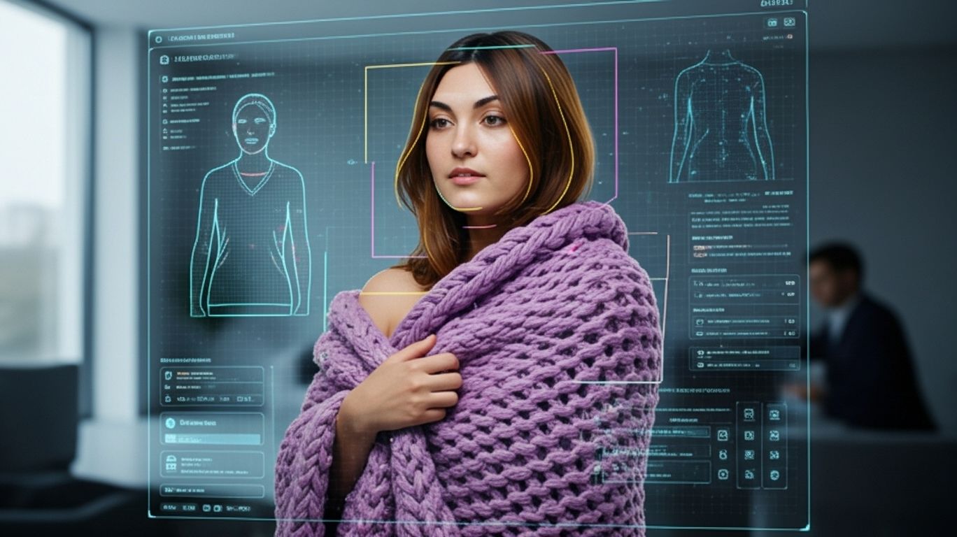 Conceptual illustration of Undress AI Review showing how artificial intelligence and GAN technology process clothing outlines and generate predicted anatomy in image simulations.