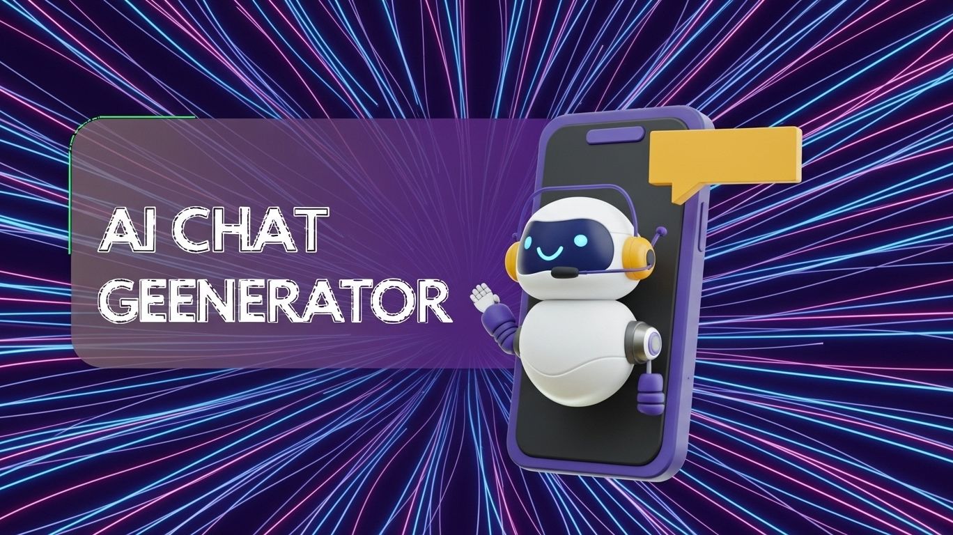 Futuristic illustration of an AI chat generator connecting humans and machines through digital conversations, representing innovation and engagement in customer support, gaming, and education.