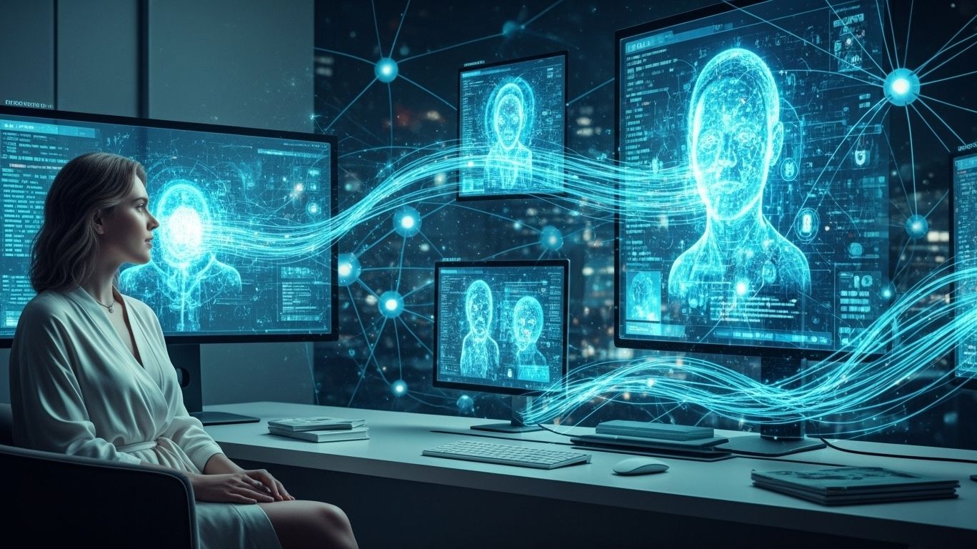 Illustration showing how ai porn free generators use artificial intelligence to create digital adult-style visuals through text prompts and neural network processing.